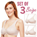 Matching Set of 3 Full-Freedom Comfort Front Closure Bra for Women, Wireless